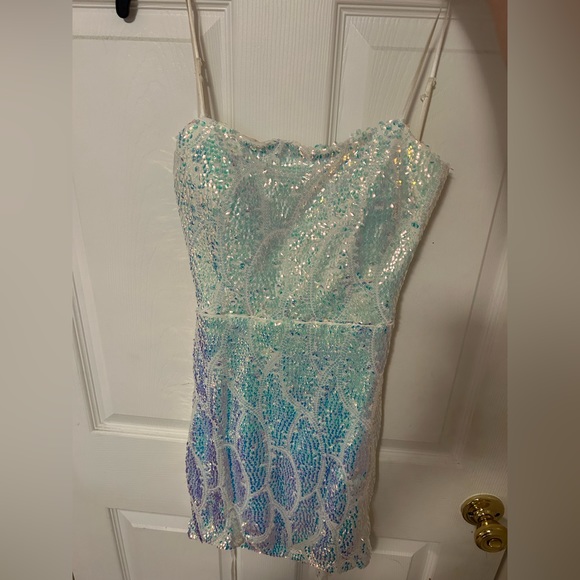 White Sequin Holographic Homecoming Dress - Picture 1 of 6